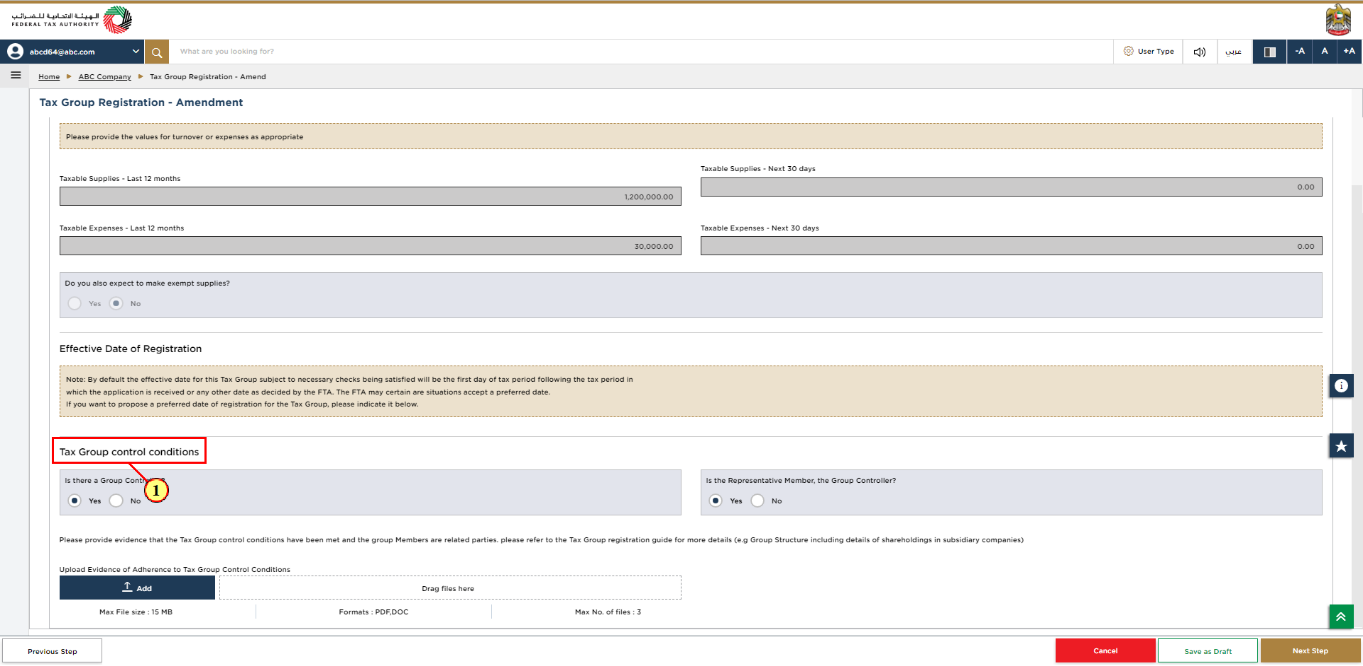 Tax group Control Conditions