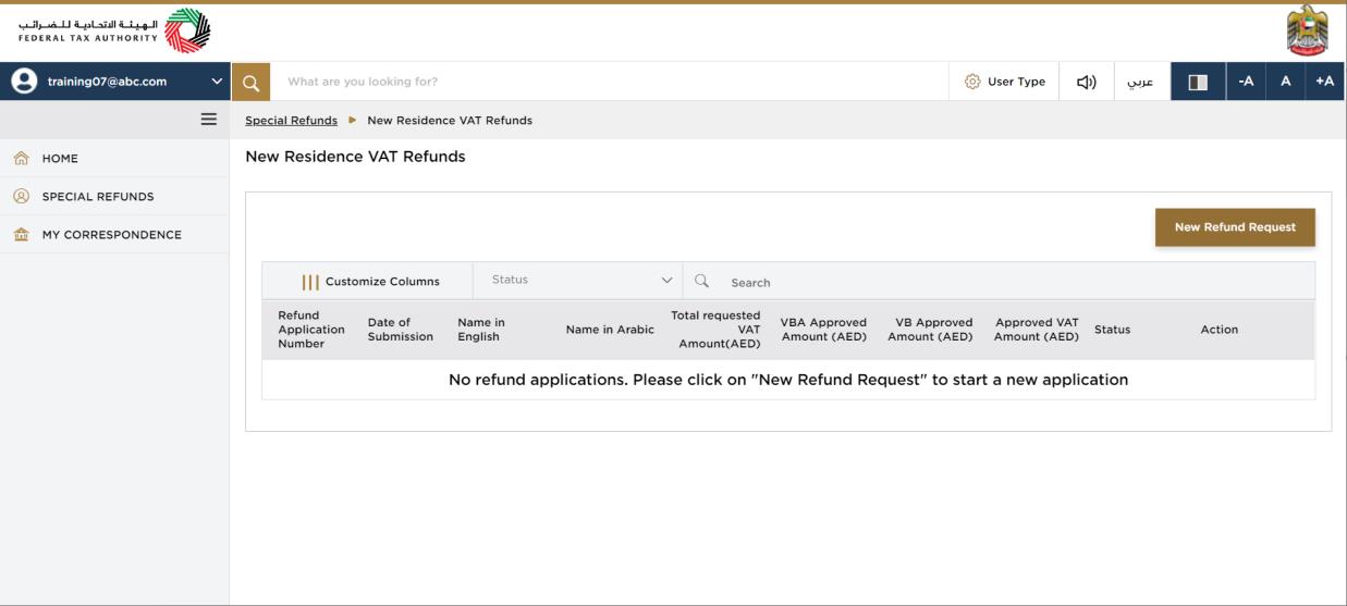 New Residence VAT Refund Dashboard