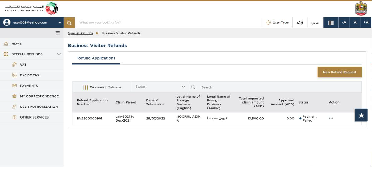 Business Visitor Refund Dashboard