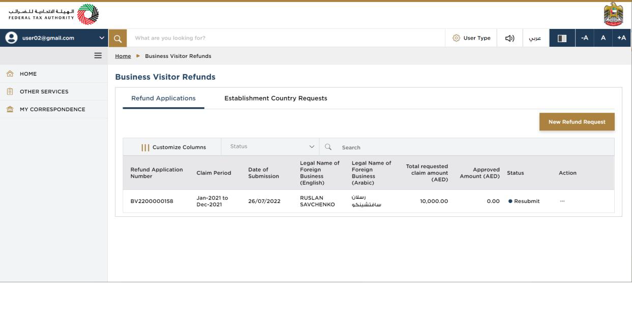 Business Visitor Refund Dashboard
