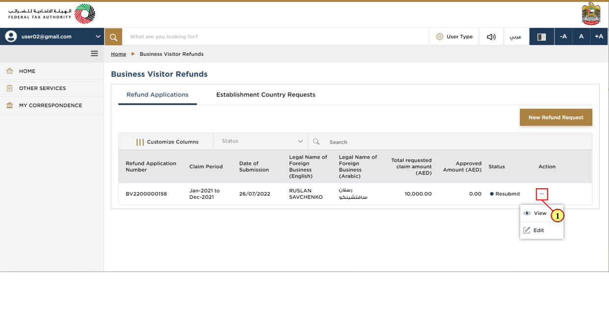 Business Visitor Refund Dashboard