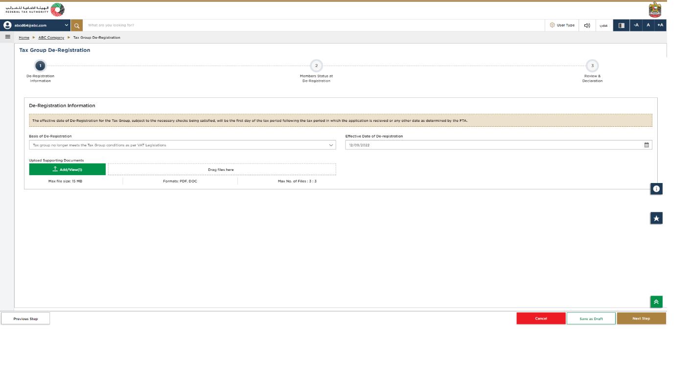 De-Registration Information