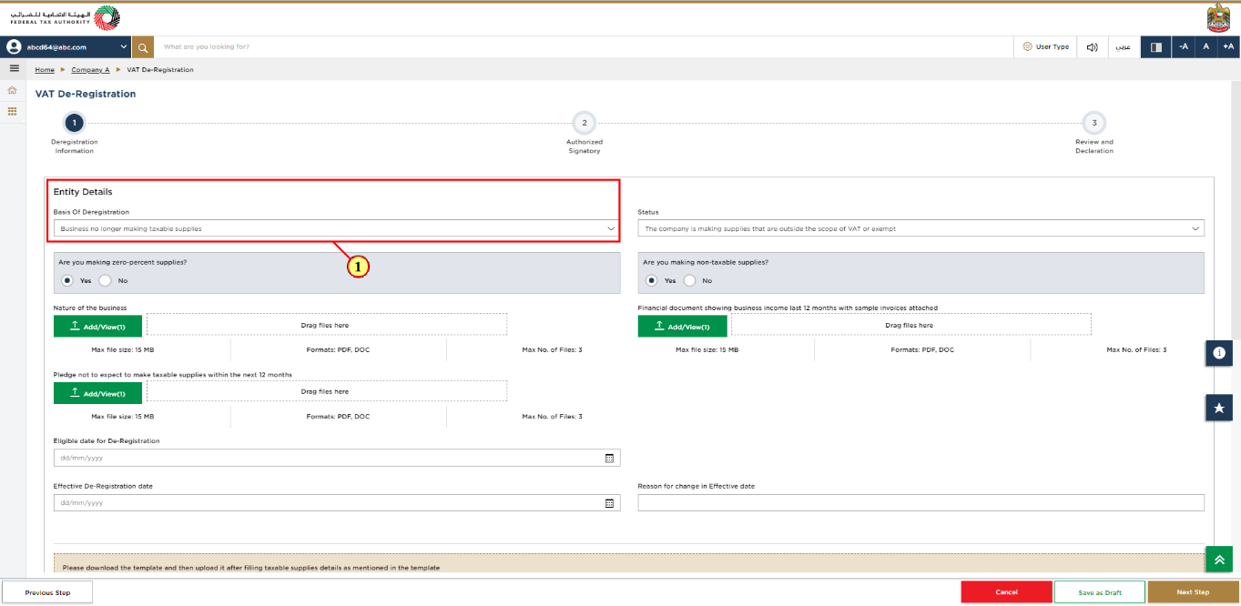De-Registration information
