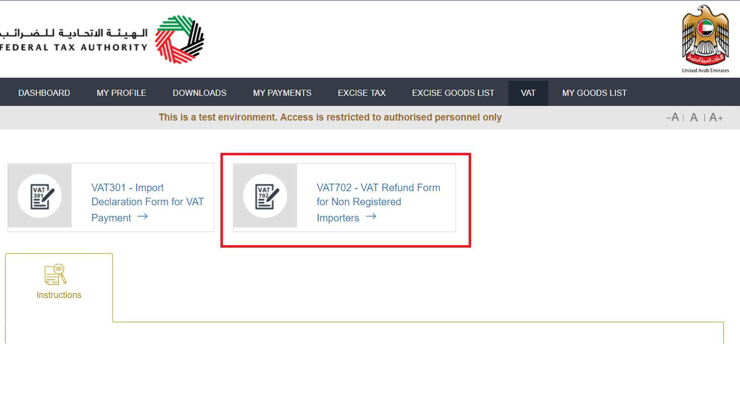 VAT 702 menu selection
