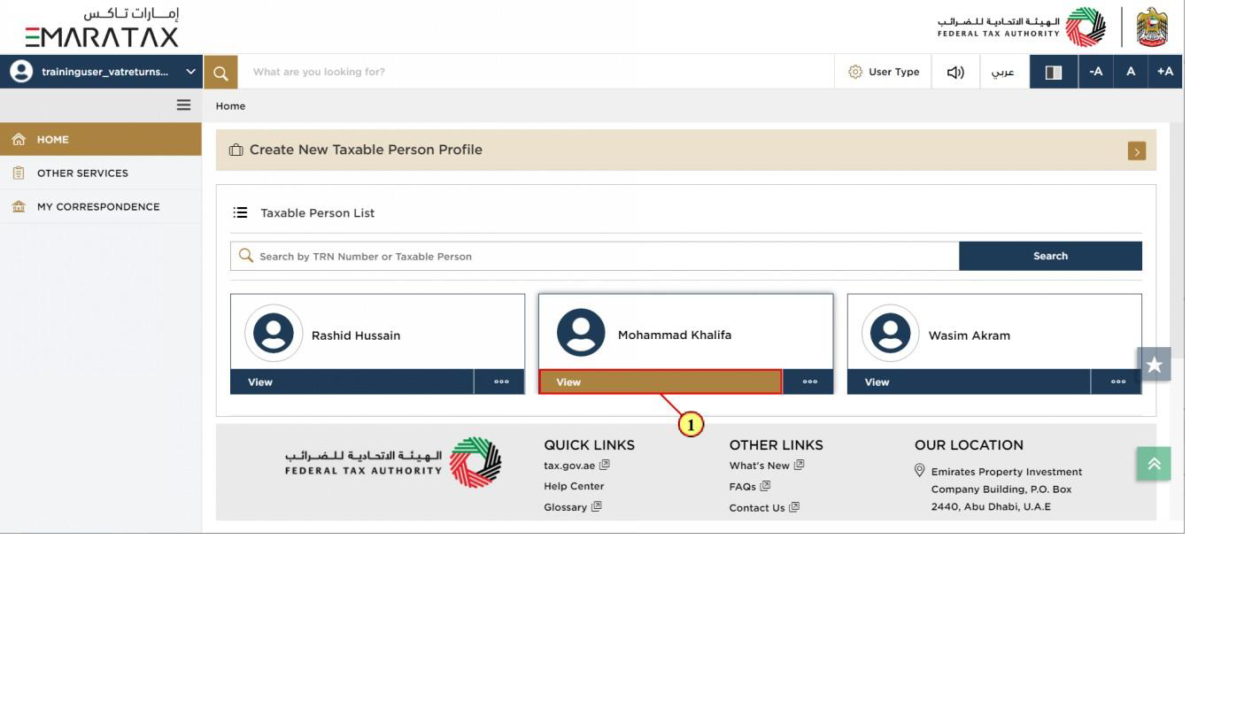 Taxable Person Home Page