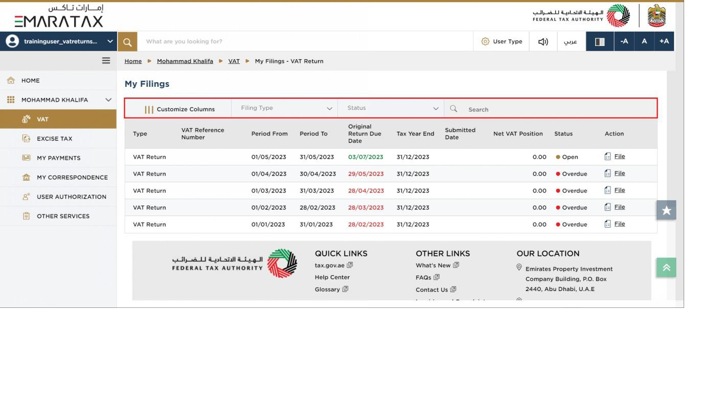 VAT 201 Return Dashboard